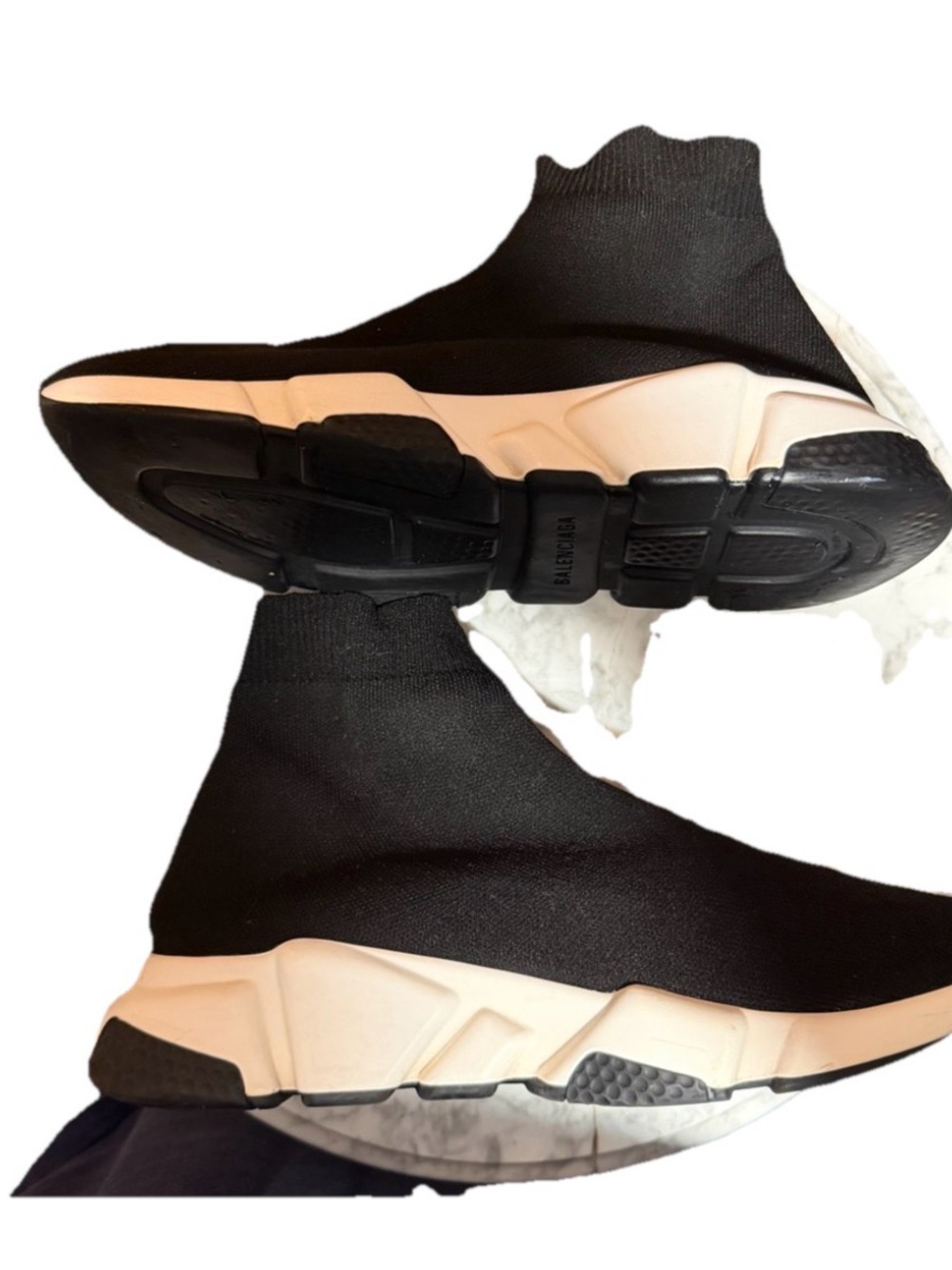 Balenciaga Black Knit Sock Sneakers with White Sole - Picture 5 of 6